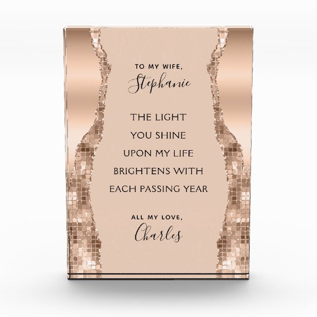 Valentine Anniversary Rose Gold Romantic Poem Photo Block (Front)