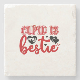 Valentine Art Cupid Is My Bestie Stone Coaster