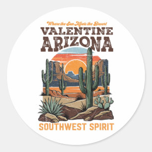 Valentine, Az Southwest Desert Retro Landscape Des Classic Round Sticker