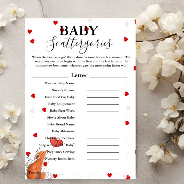 Valentine baby scattergories baby shower game Card (Creator Uploaded)