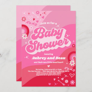 Valentine Baby Shower Groovy Baby Love Baby Shower Invitation