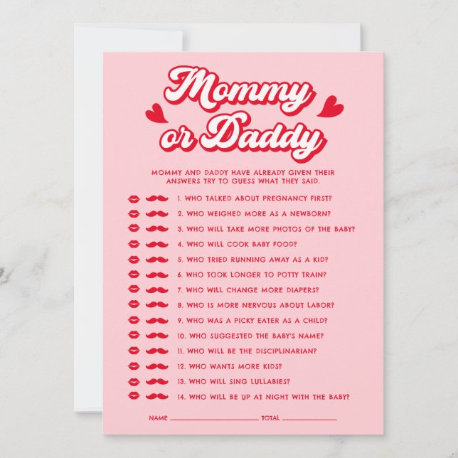 Valentine Baby Shower Guess Who Game Card (Front)