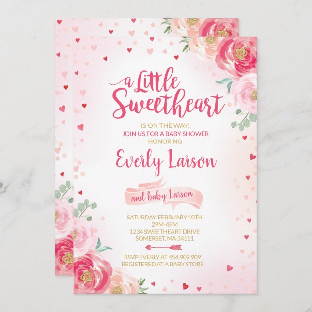 Valentine Baby Shower Invitation Sweetheart Baby (Front/Back)