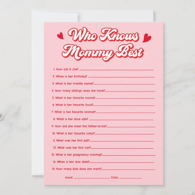 Valentine Baby Shower Who Knows Mommy Best Game Invitation (Front)