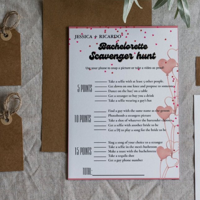 Valentine Bachelorette scavenger hunt game Invitation (Creator Uploaded)