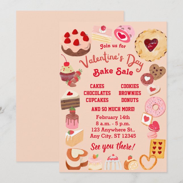  Valentine Bake Sale Flyer, Valentine School Bake  Invitation (Front/Back)