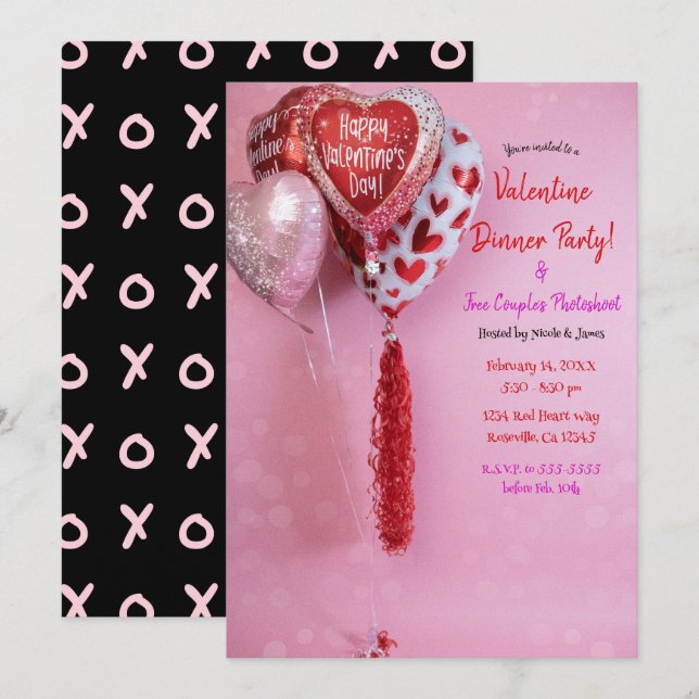 Valentine Balloons Dinner Party Event or Birthday Invitation (Front/Back)