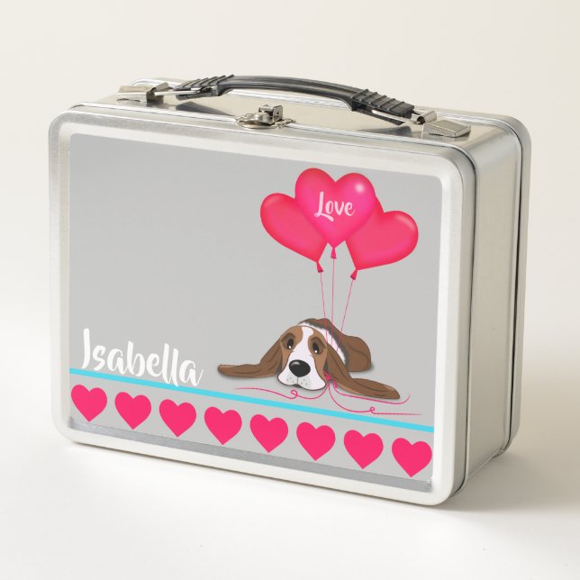 Valentine Basset Hound Metal Lunch Box (Front)