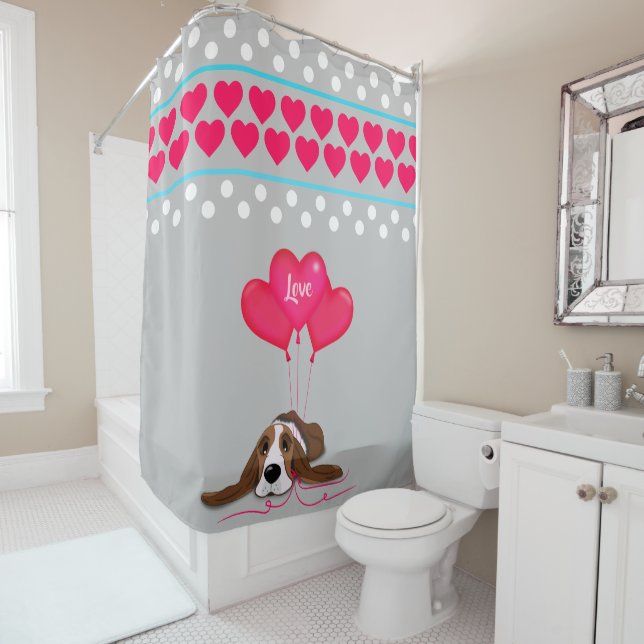 Valentine Basset Hound Shower Curtain (In Situ)