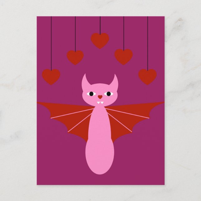 Valentine Bat Holiday Postcard (Front)