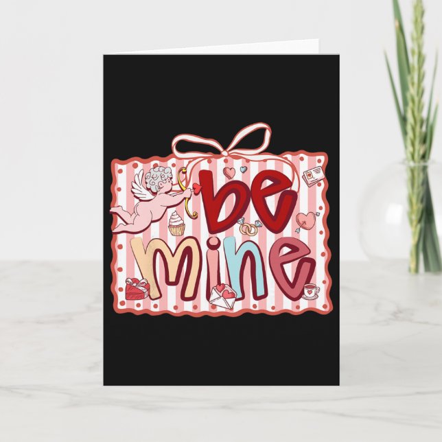 Valentine Be Mine Lace Coquette Bow  Card (Front)