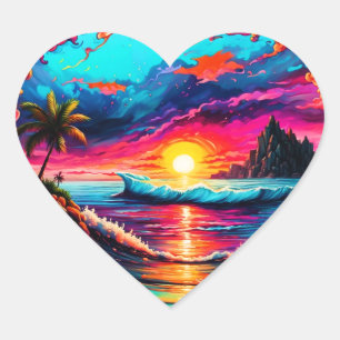 Valentine Beach Design Heart Sticker