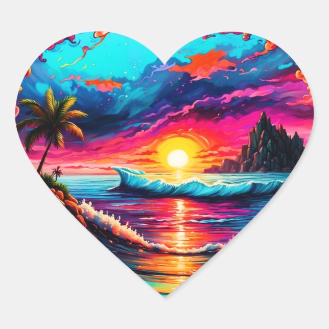 Valentine Beach Design Heart Sticker (Front)