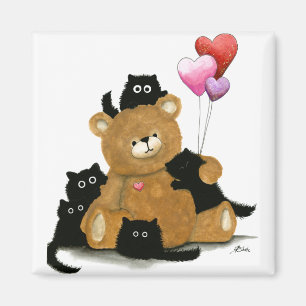 Valentine Bear & Black Cats by Bihrle Magnet