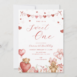 Valentine Bear Sweet One 1st Birthday Invite