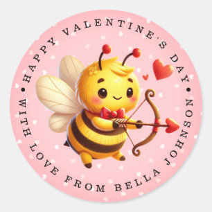 Valentine Bee Personalised Name Round Stickers