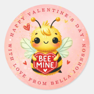 Valentine Bee Personalised Name Round Stickers