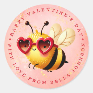 Valentine Bee Personalised Name Round Stickers