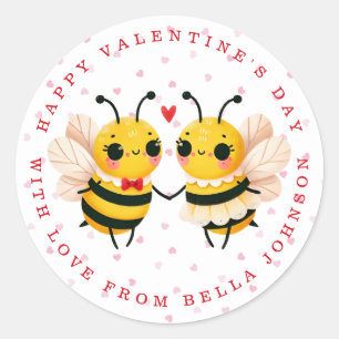 Valentine Bee Personalised Name Round Stickers