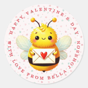 Valentine Bee Personalised Name Round Stickers