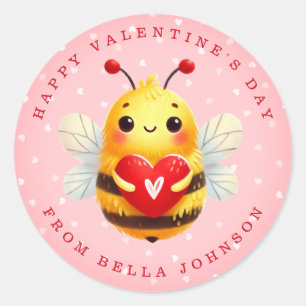 Valentine Bee Personalised Name Round Stickers
