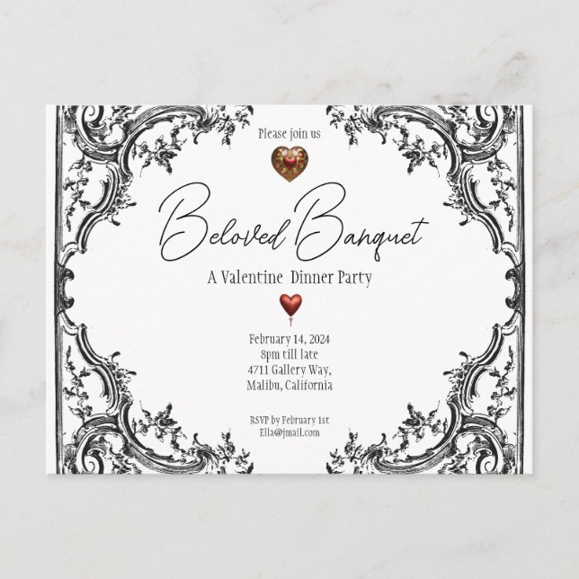 Valentine Beloved Banquet Dinner Party Invitation Postcard (Front)