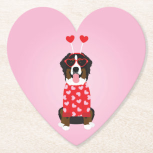Valentine Bernese Mountain Dog Paper Coaster