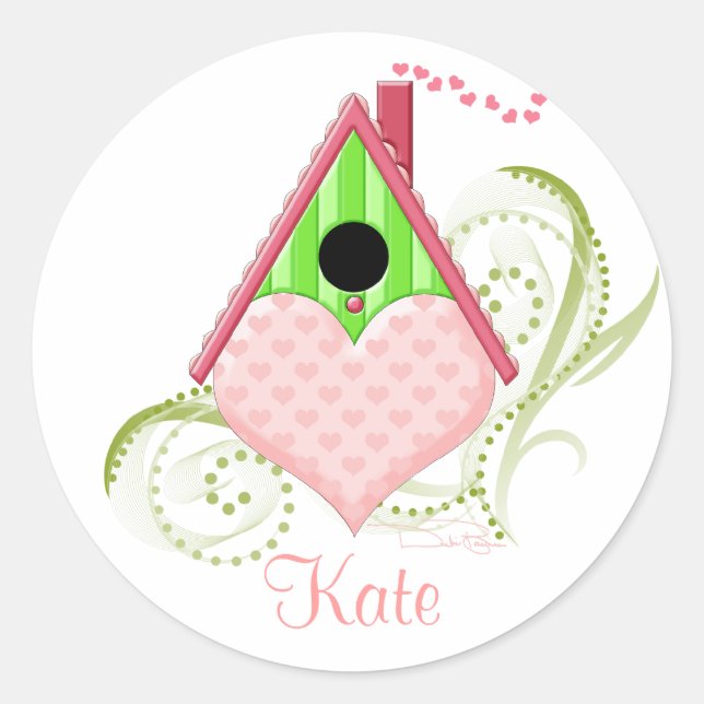 Valentine Birdhouse Round Stickers (Front)