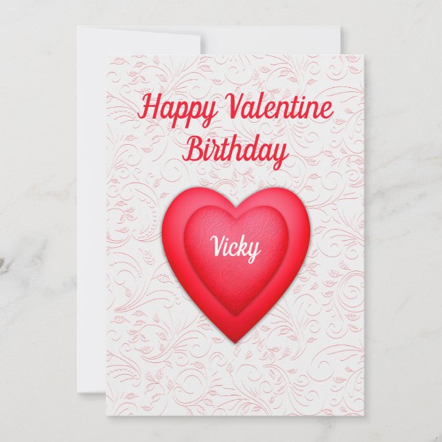 Valentine Birthday Fancy Red Heart Customised Card (Front)