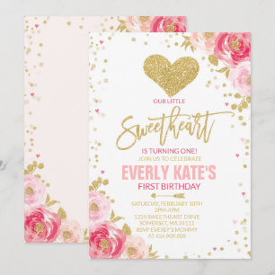 Valentine Birthday Invitation Sweetheart Pink Gold