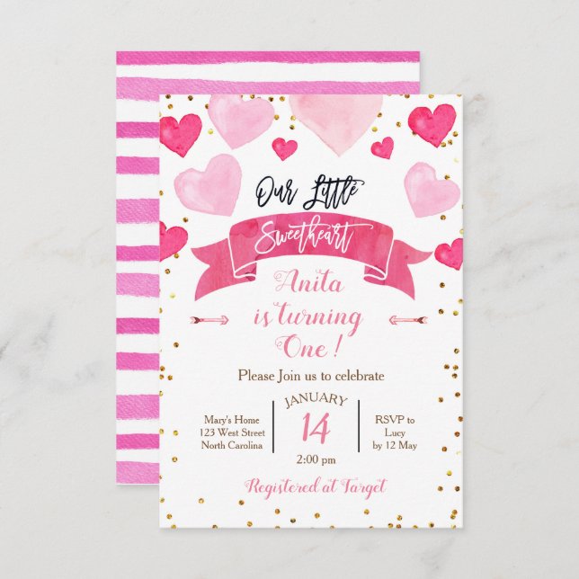 Valentine Birthday Our Little Sweetheart Invitation (Front/Back)