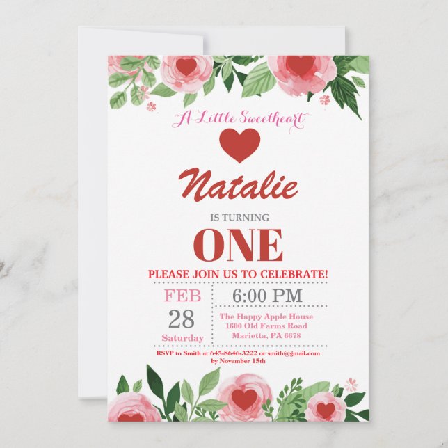 Valentine Birthday Our Little Sweetheart Invitation (Front)