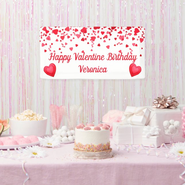 Valentine Birthday Red Confetti Hearts  Banner (Party)