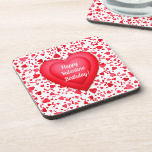 Valentine Birthday Red Confetti Hearts Coaster