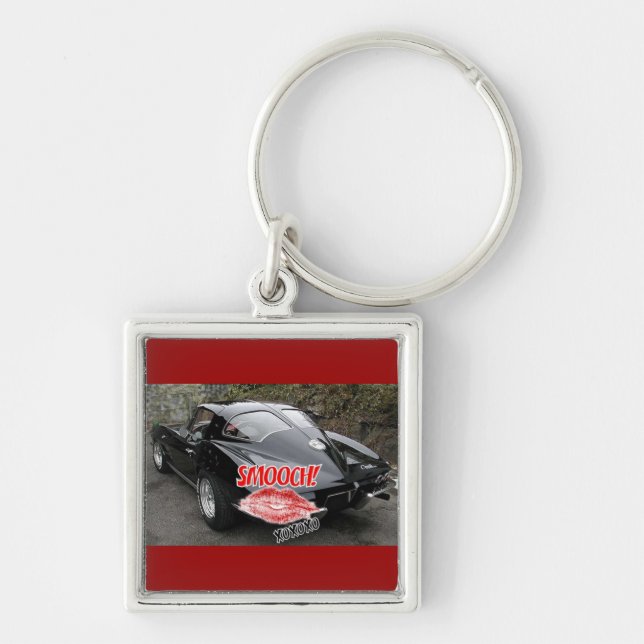 Valentine Black Split Window Corvette Classic Key Ring (Front)