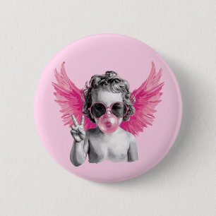 Valentine Blowing Bubble Cupid Valentines Day 6 Cm Round Badge
