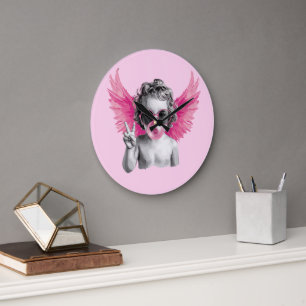 Valentine Blowing Bubble Cupid Valentines Day Large Clock