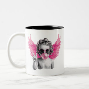 Valentine Blowing Bubble Cupid Valentines Day  Two-Tone Coffee Mug