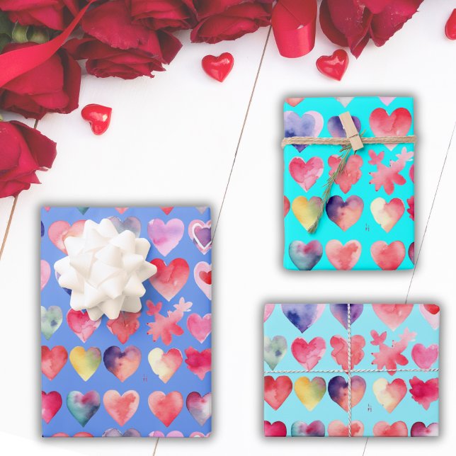 Valentine Blue Heartful Pattern Wrapping Paper Sheet (Creator Uploaded)