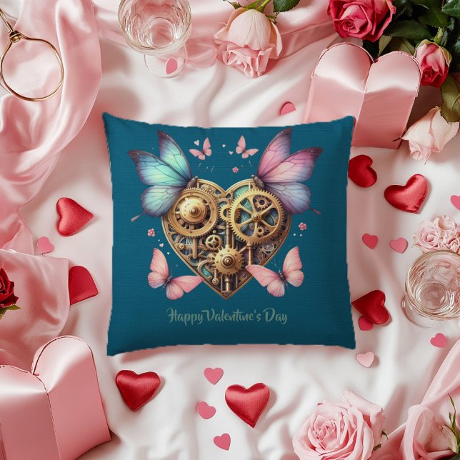 Valentine Blue Purple Butterfly Steampunk Heart Cushion (Creator Uploaded)