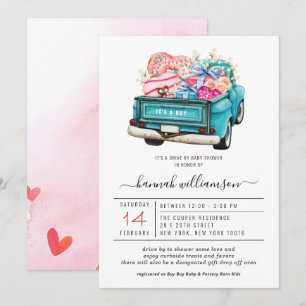 Valentine Blue Truck Drive-By Baby Shower Invitation