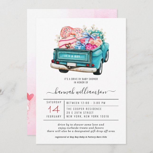Valentine Blue Truck | Drive-By Baby Shower Invitation (Front/Back)