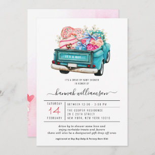 Valentine Blue Truck   Drive-By Baby Shower Invitation
