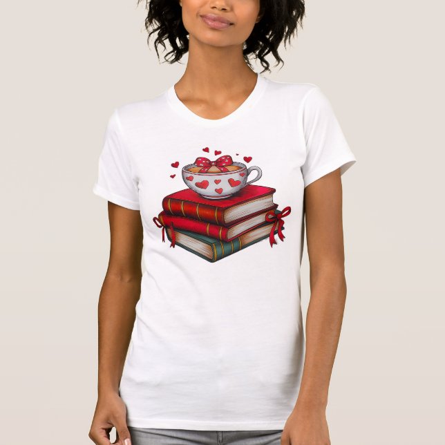 Valentine Books and Coffee PNG bookish T-Shirt (Front)