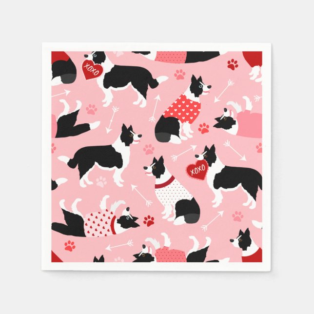 Valentine Border Collie Pattern Napkin (Front)
