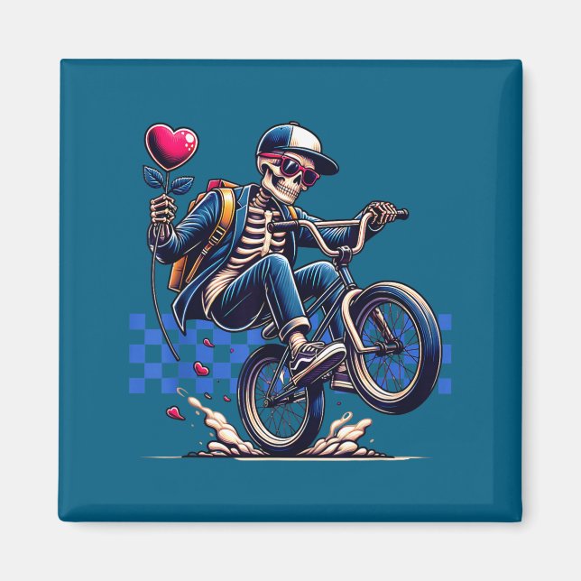 Valentine Boy Skeleton Riding Bmx Artwork Magnet (Front)