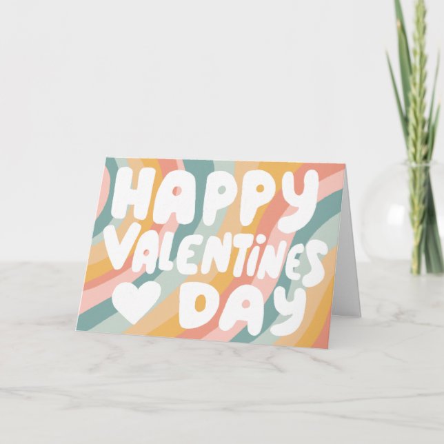 Valentine Bubble Letters Pastel Rainbow Stripes Card (Front)