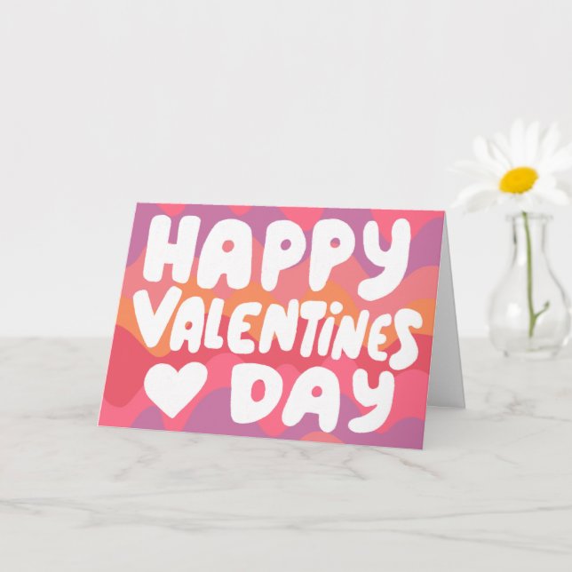 Valentine Bubble Letters Pink Curvy Retro Stripes  Card (Small Plant)
