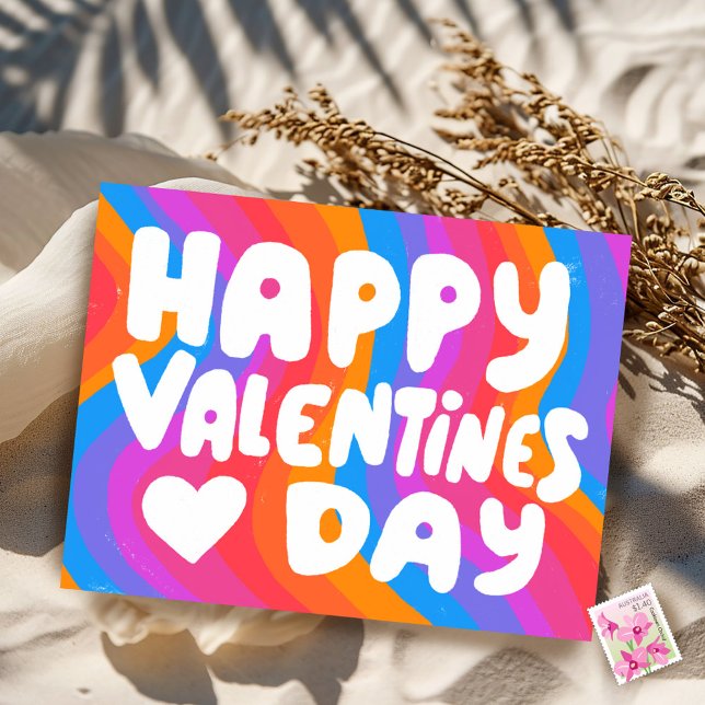 Valentine Bubble Letters Rainbow Stripes Pride  Postcard (Valentine Bubble Letters Rainbow Stripes Pride Postcard
Happy Valentines Day)