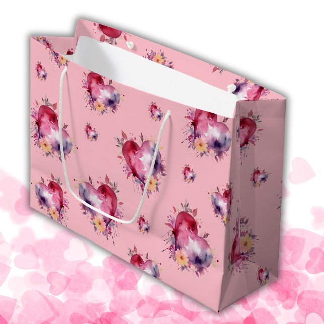 Valentine Bubblegum Splash of Hearts Pattern Large Gift Bag (Creator Uploaded)